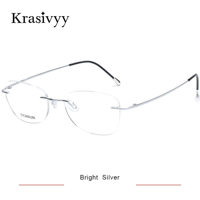 Krasivyy Unisex Rimless Oval Square Titanium Eyeglasses Kr6013 Rimless Krasivyy Bright Silver  