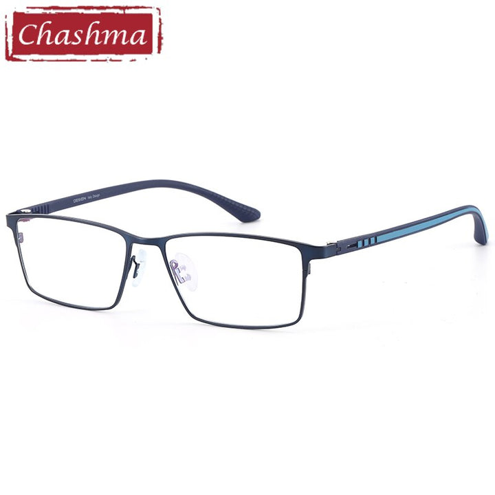 Chashma Ottica Men's Full Rim Large Square Titanium Alloy Eyeglasses 9386 Full Rim Chashma Ottica Blue  