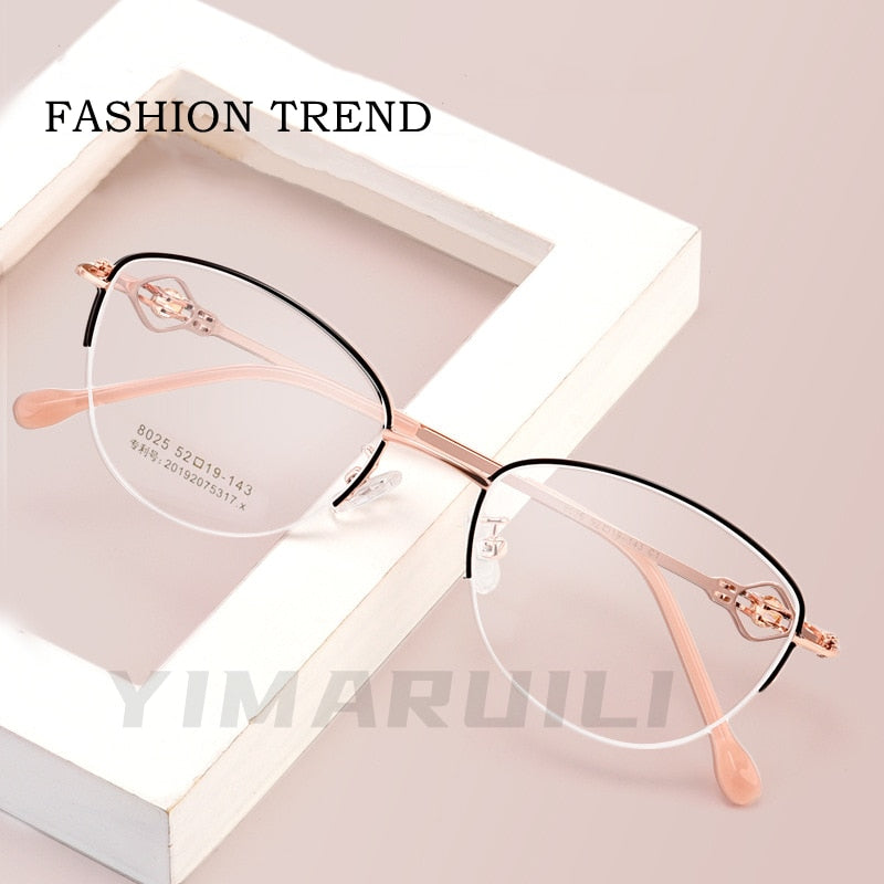 Yimaruili Women's Semi Rim Alloy Frame Eyeglasses 8025Z Semi Rim Yimaruili Eyeglasses   