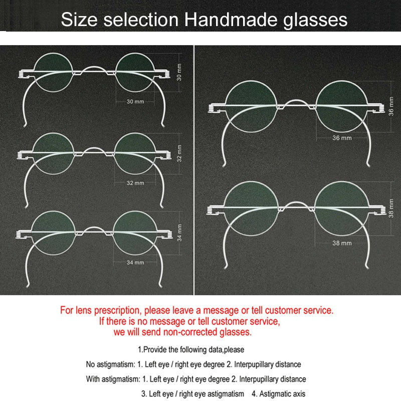 Vintage Small Round 34mm Glasses Mens Women Stainless steel Eyeglasses  Frames