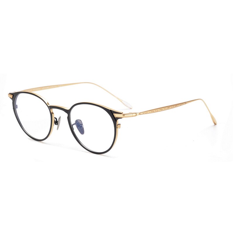 Aissuarvey Round Full Rim Titanium Frame Unisex Eyeglasses Ufo061 Full Rim Aissuarvey Eyeglasses Black golden  
