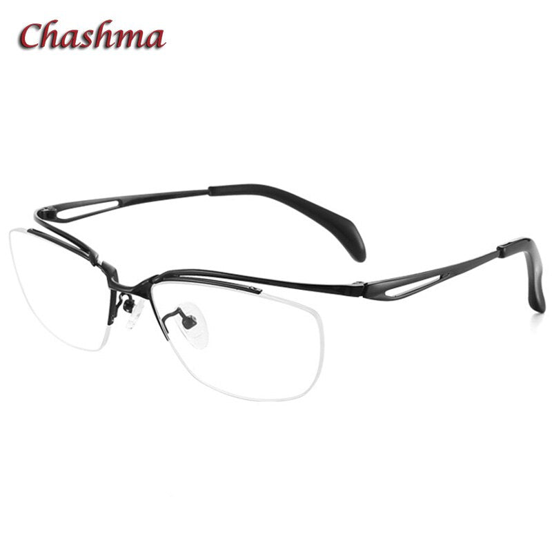 Chashma Ochki Men's Semi Rim Square Titanium Eyeglasses 015 Semi Rim Chashma Ochki Black  