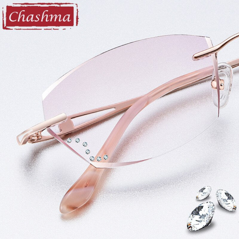 Women's Titanium Rimless Frame Diamond Trimmed Eyeglasses 99101c Rimless Chashma   