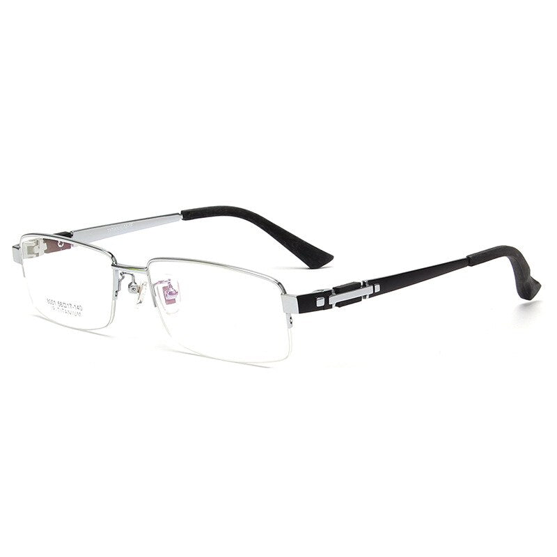 Chashma Ottica Men's Semi Rim Rectangle Titanium Eyeglasses 8001 Semi Rim Chashma Ottica Silver  