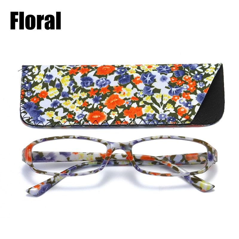 Soolala Printed Reading Glasses W/ Matching Pouch Spring Hinge Rectangular Glasses With Cases +1.0 1.5 1.75 To 4.0 Reading Glasses SOOLALA Floral +100 
