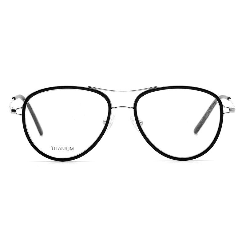 Aissuarvey Round Full Rim Double Bridge Titanium Frame Eyeglasses Unisex Full Rim Aissuarvey Eyeglasses Black silver  