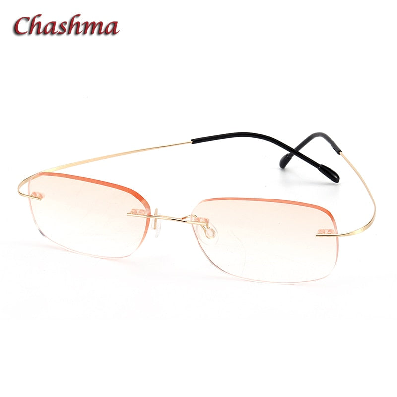 Chashma Ochki Unisex Rimless Square Titanium Tinted Lens Eyeglasses 60741 Rimless Chashma Ochki Gold  