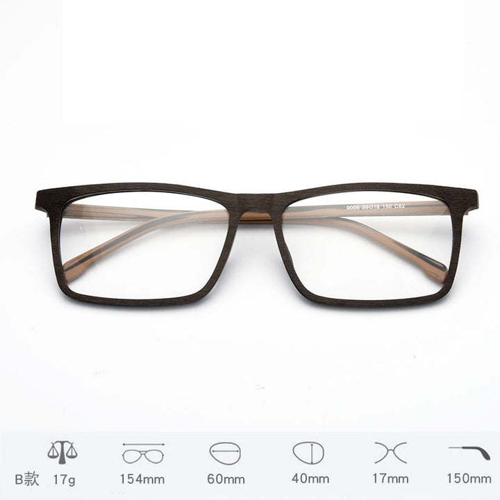 Cubojue Men's Full Rim Square Oversized Acetate Reading Glasses 154m Reading Glasses Cubojue anti blue light 0 brown wood 