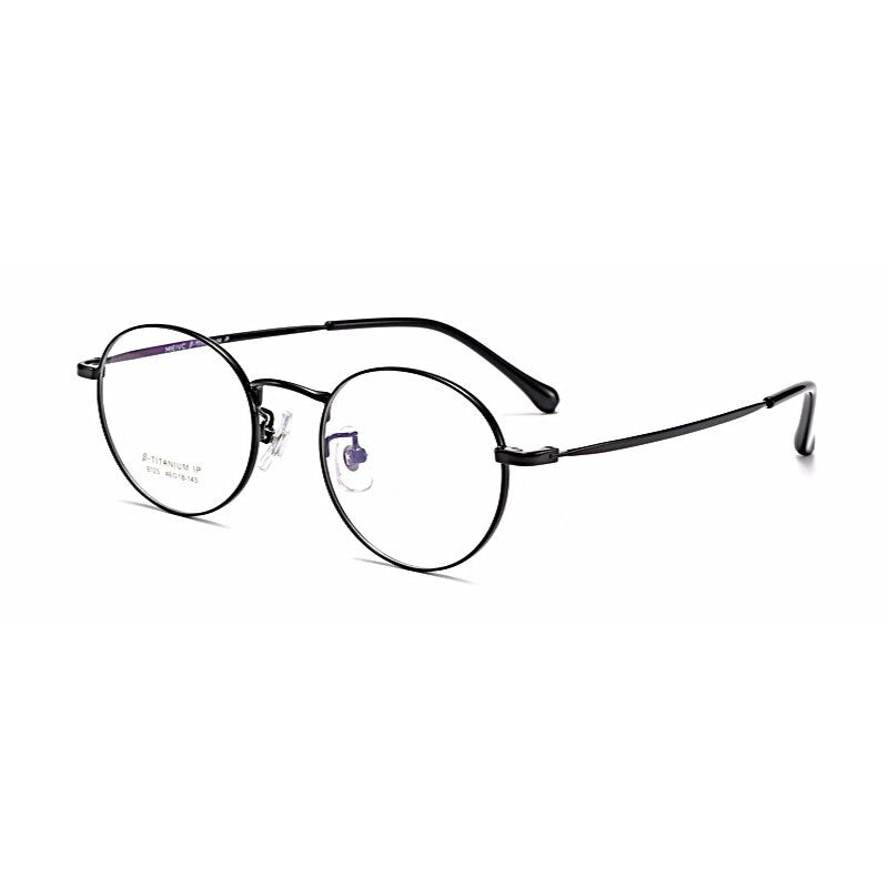 Hotony Unisex Full Rim Round Beta Titanium Frame Eyeglasses 8123 Full Rim Hotony black  