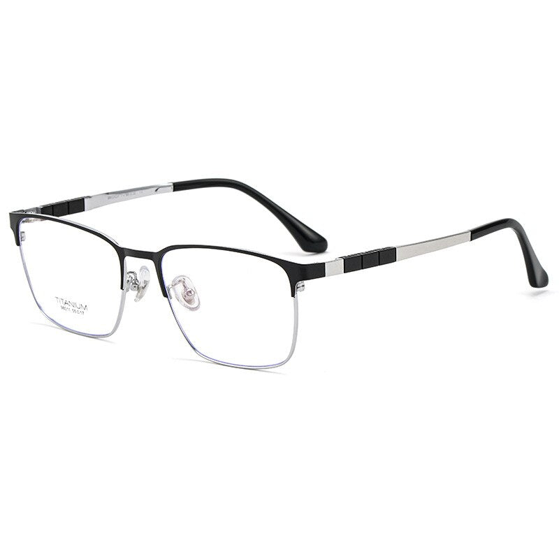 Yimaruili Men's Full Rim Square β Titanium Frame Eyeglasses 98011JY Full Rim Yimaruili Eyeglasses Black Silver  