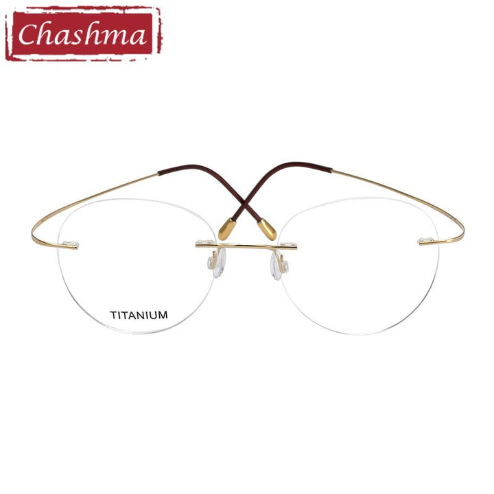 Unisex Round Titanium Frame Ultra Light Rimless Eyeglasses 16017 Rimless Chashma Gold  