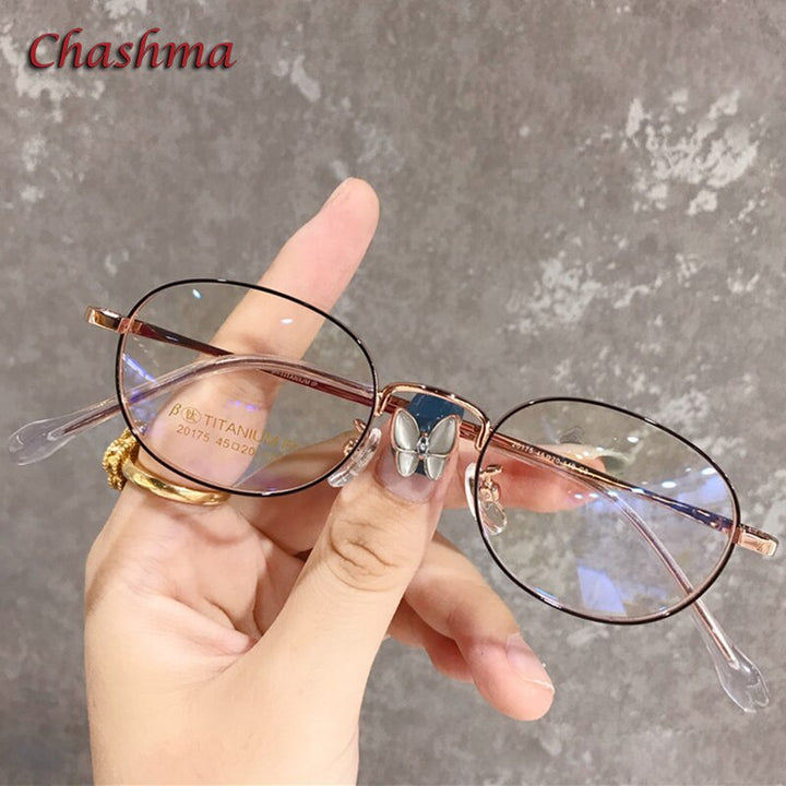 Chashma Ochki Unisex Full Rim Small Round Titanium Eyeglasses 20175 Full Rim Chashma Ochki Black Rose Gold  