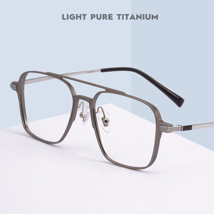 Handoer Unisex Full Rim Irregular Square Magnesium Alloy Double Bridge Eyeglasses 5053 Full Rim Handoer   