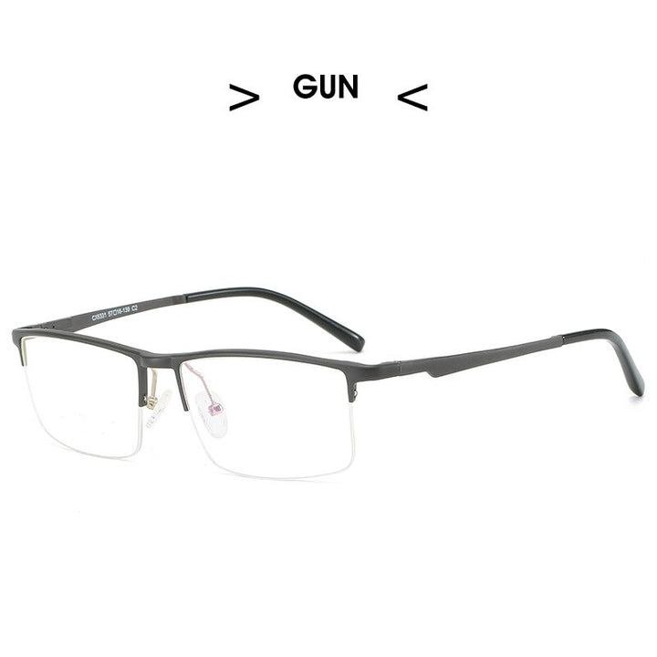 Hdcrafter Unisex Semi Rim Rectangle Square Titanium Frame Eyeglasses 6331 Semi Rim Hdcrafter Eyeglasses Gun  