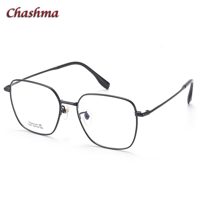 Chashma Ochki Unisex Full Rim Square Titanium Eyeglasses 1127 Full Rim Chashma Ochki Black  