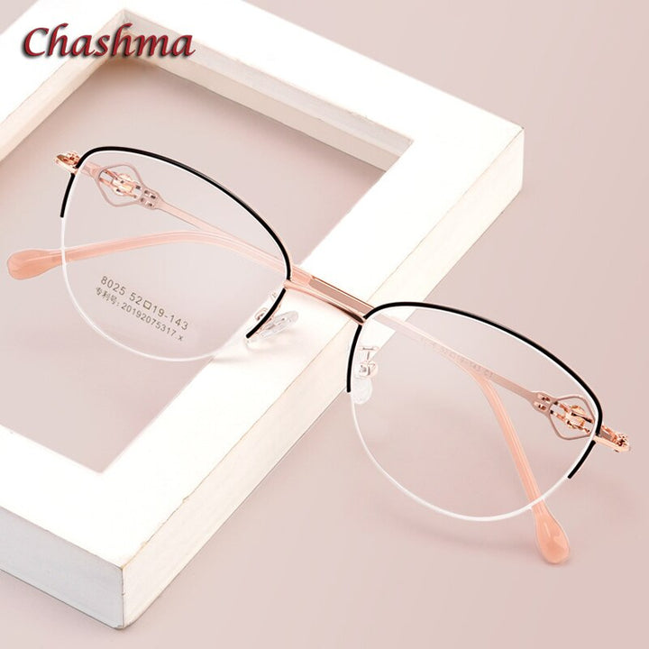 Chashma Ochki Women's Semi Rim Square Cat Eye Stainless Steel Eyeglasses 8025 Semi Rim Chashma Ochki   