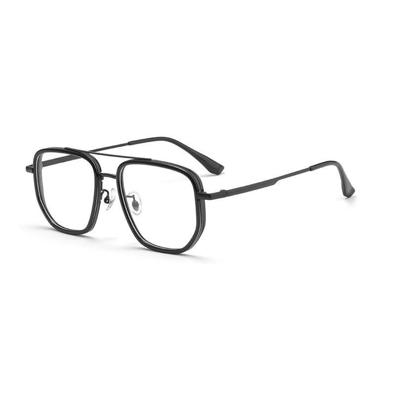 KatKani Men's Full Rim Polygon Titanium Double Bridge Frame Eyeglasses 2217yj Full Rim KatKani Eyeglasses Black  