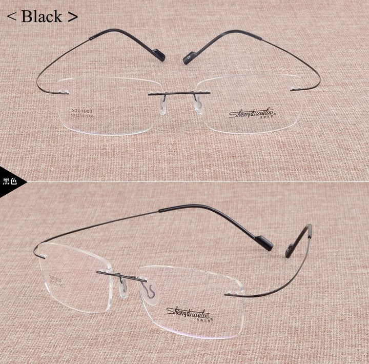Unisex Alloy Rimless Frame Eyeglasses Customizable Lenses Zt201603 Rimless Bclear black  
