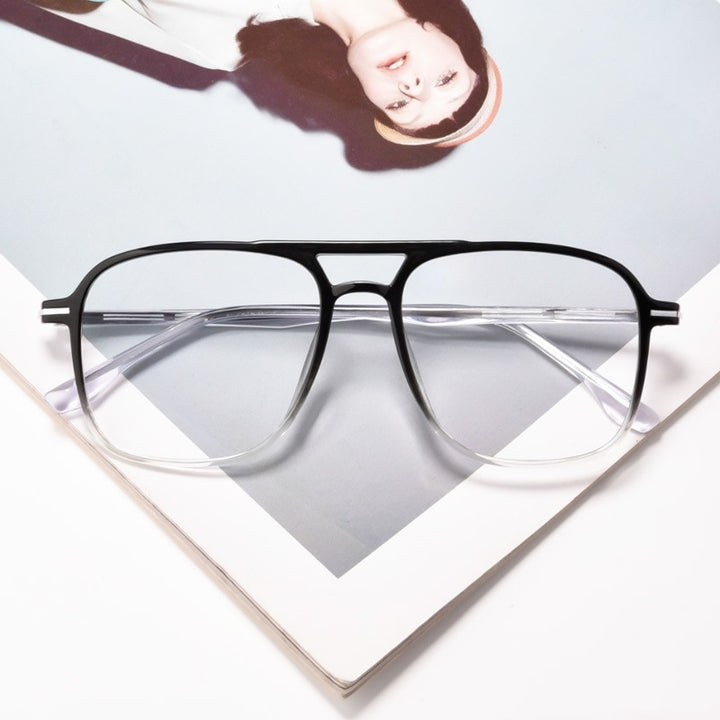 Unisex Eyeglasses Transparent Double Beam Retro Flat 6536 Frame Gmei Optical Gradient  