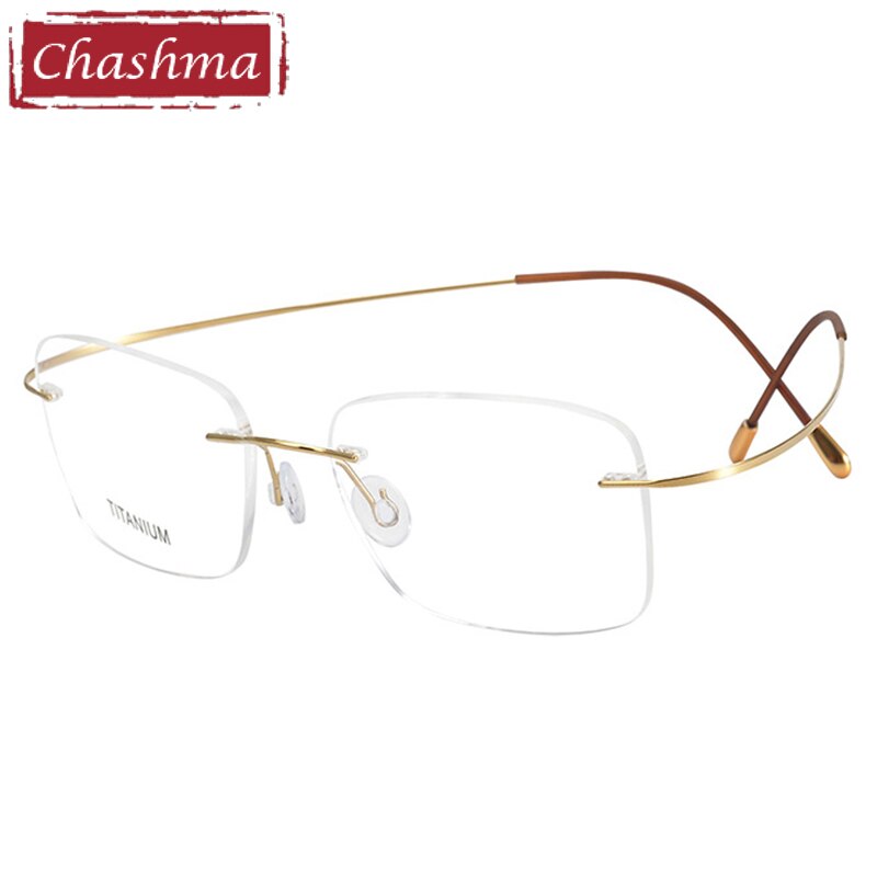 Unisex Rectangle Rimless Titanium Frame Ultra Light Eyeglasses 16016 Rimless Chashma Gold  