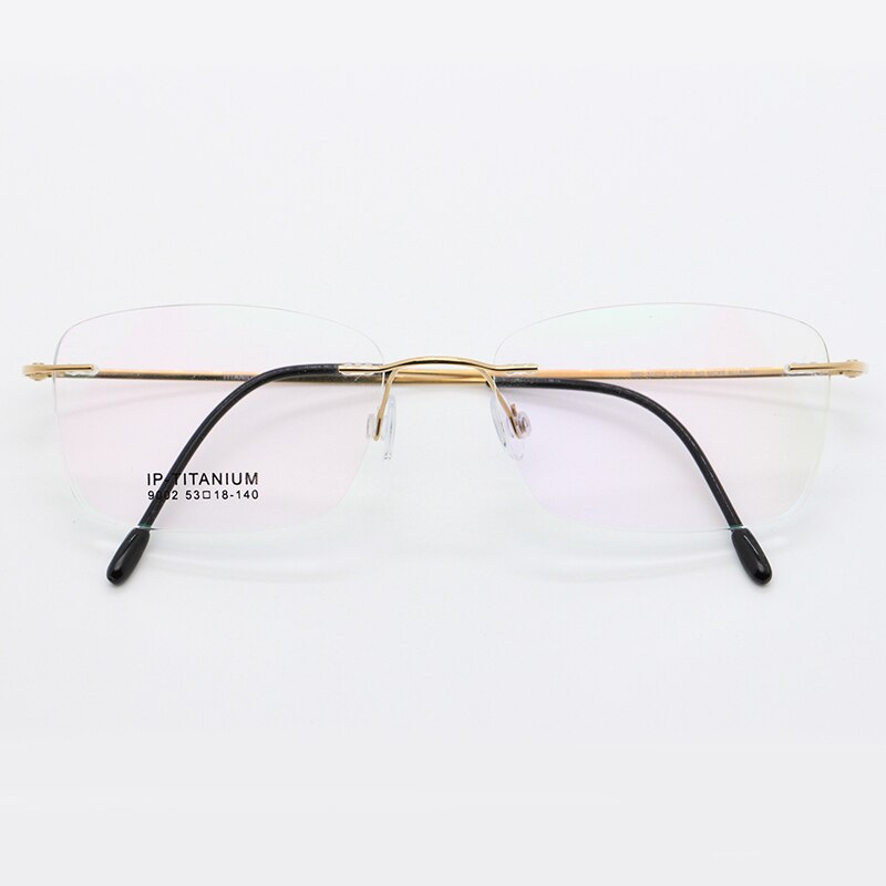 Unisex Rimless Titanium Frame Eyeglasses Customizable Lenses 9002 Rimless Bclear Gold  