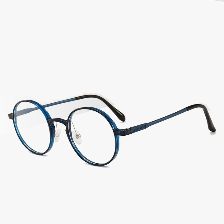 Unisex Round Ultem Steel Full Rim Eyeglasses 1192 Full Rim Bclear Blue  