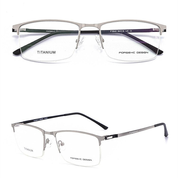 KatKani Men's Semi Rim Titanium Alloy Frame Screwless Eyeglasses P9848 Semi Rim KatKani Eyeglasses Silver  