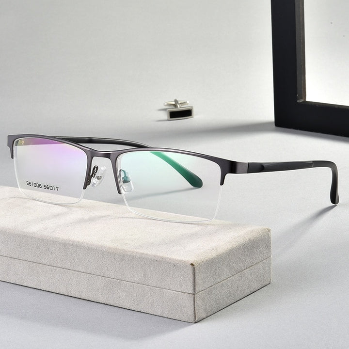 Handoer Men's Semi Rim Square Titanium Alloy Eyeglasses 61006 Semi Rim Handoer   