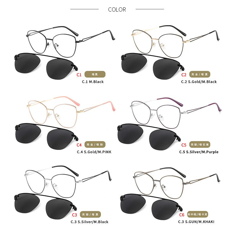 Kansept Women's Full Rim Square Cat Eye Alloy Eyeglasses Polarized Clip On Sunglasses Mt9001 Clip On Sunglasses Kansept   