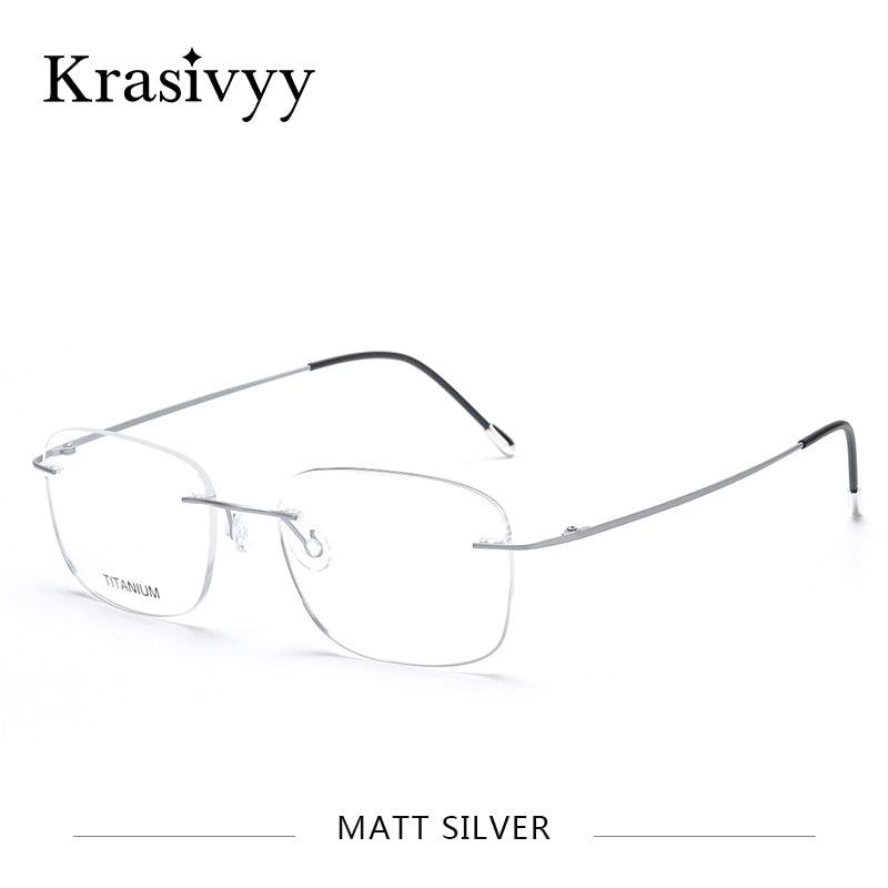 Krasivyy Unisex Rimless Square Titanium Eyeglasses Kr6010 Rimless Krasivyy Matt Silver  