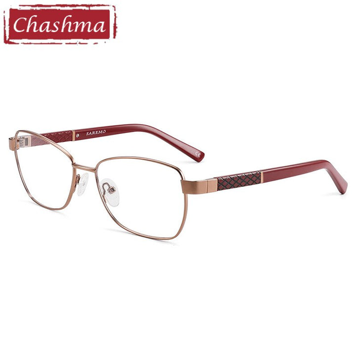 Women's Alloy Frame Acetate Temple Eyeglasses 7010 Frame Chashma Red Temple  