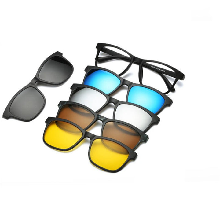 KatKani Unisex Full Rim TR 90 Resin Frame Eyeglasses + 5 Magnetic Polarized Sunglasses K12147 Clip On Sunglasses KatKani Eyeglasses 2201A Other 