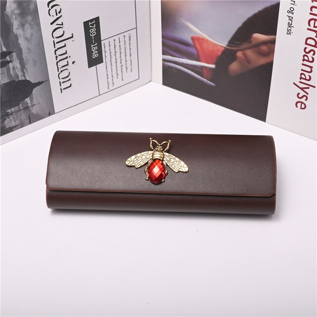 Unisex Eyeglass Storage Case With Magnetic Closure Case Cubojue Case brown red bee  