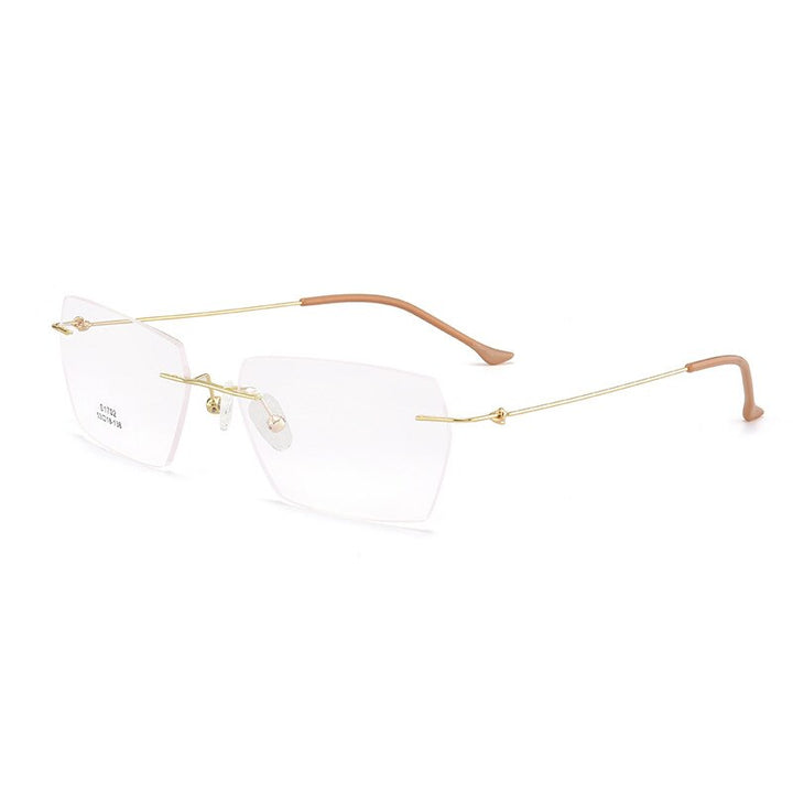Unisex Rimless Polygon Titanium Alloy Frame Eyeglasses Customizable Lenses Zt1702 Rimless Bclear Gold  