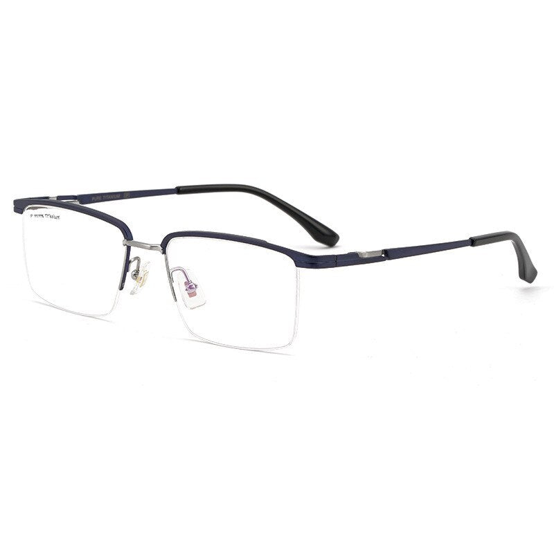 Yimaruili Men's Semi Rim Titanium Frame Eyeglasses 2028 Semi Rim Yimaruili Eyeglasses Blue Silver  