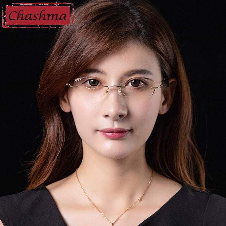 Women's Rimless Titanium Frame Diamond Cut Tinted Lens Eyeglasses 3304-1337 Rimless Chashma   