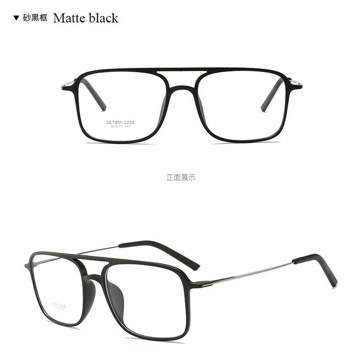 Unisex Square Double Bridge ULTEM Full Rim Frame Eyeglasses 2235 Full Rim Bclear Matte black  