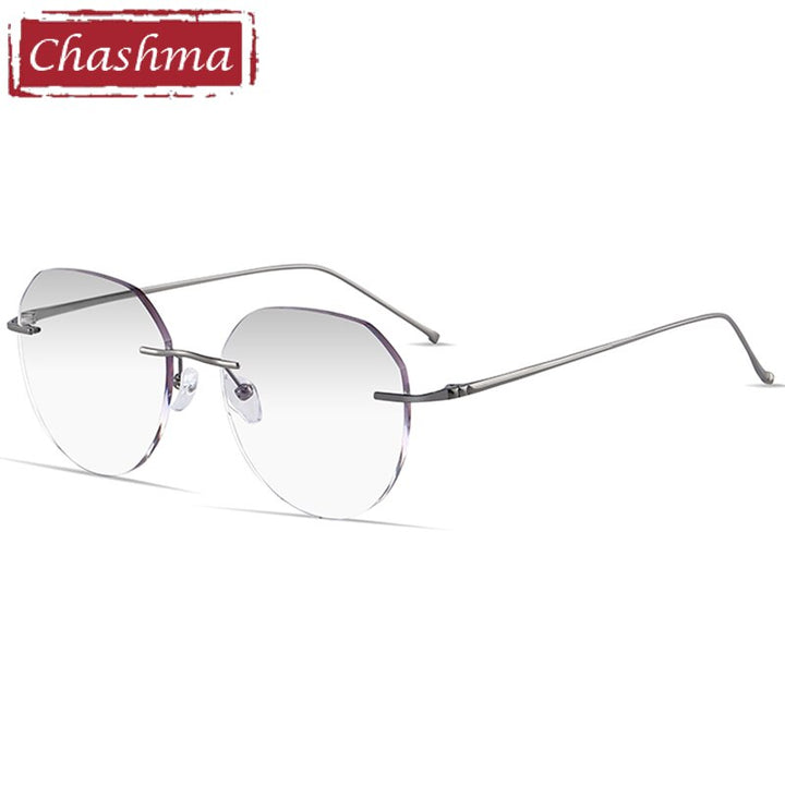 Unisex Oval Rimless Titanium Frame Tinted Lens Eyeglasses 3306-7090 Rimless Chashma Gray  