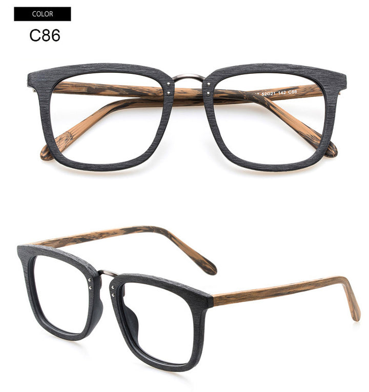 Hdcrafter Men's Full Rim Square Wood Metal Frame Eyeglasses 1287 Full Rim Hdcrafter Eyeglasses   