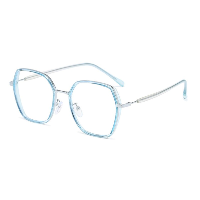Hotony Unisex Full Rim Polygon Alloy Frame Eyeglasses 1962 Full Rim Hotony Blue Silver  