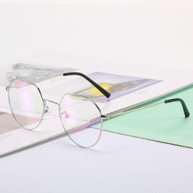 Hotony Unisex Full Rim Round Alloy Spring Hinge Frame Eyeglasses 66030 Full Rim Hotony Silver  