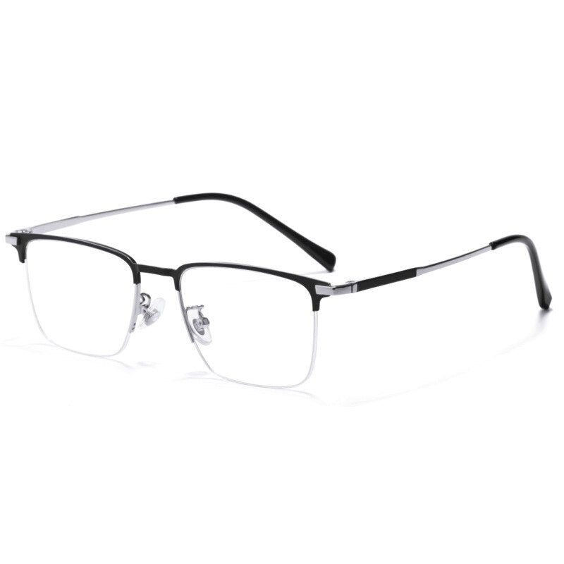 KatKani Men's Semi Rim Square Alloy Frame Eyeglasses T062505 Semi Rim KatKani Eyeglasses Black Silver  