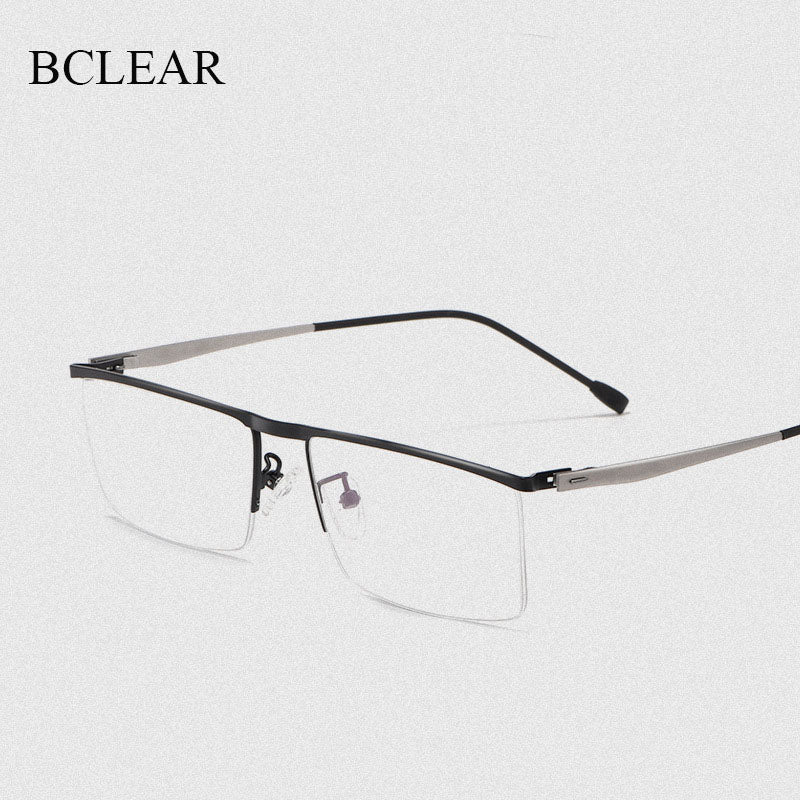 Men's Half Rim Titanium Alloy Frame Spring Hinge Eyeglasses 8827 Semi Rim Bclear Black  