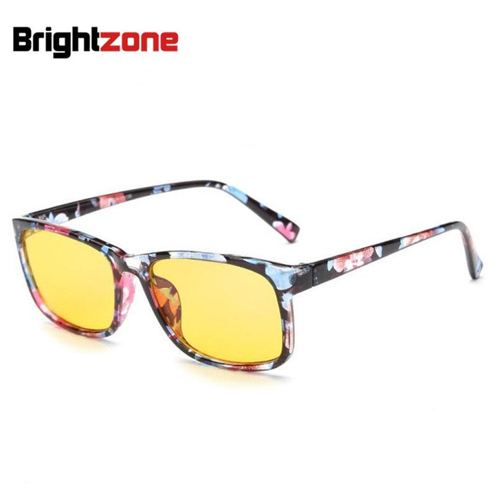 Men's Eyeglasses Computer Glasses Anti Blue Ray Light Cr39 Frame Brightzone Floral Yellow Lens  