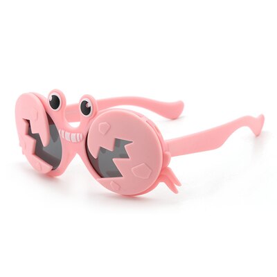 Ralferty Kids' Sunglasses Cartoons Crab Flip Up Unbreakable K8265 Sunglasses Ralferty C22Light Pink With Glasses Case 