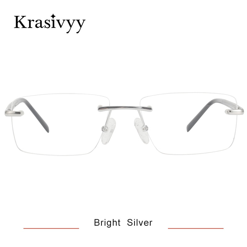 Krasivyy Unisex Rimless Square Titanium Wood Eyeglasses Kr16069 Rimless Krasivyy Bright Silver  
