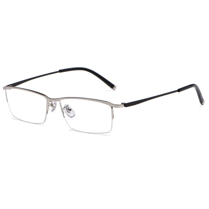 KatKani Men's Semi Rim Rectangular Alloy Frame Eyeglasses Z17003 Semi Rim KatKani Eyeglasses Silver  