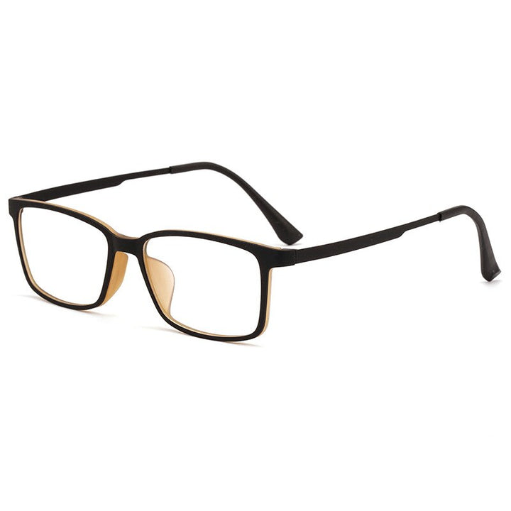 KatKani Men's Full Rim Square TR 90 Resin Alloy Frame Eyeglasses K3063 Full Rim KatKani Eyeglasses Black Brown  