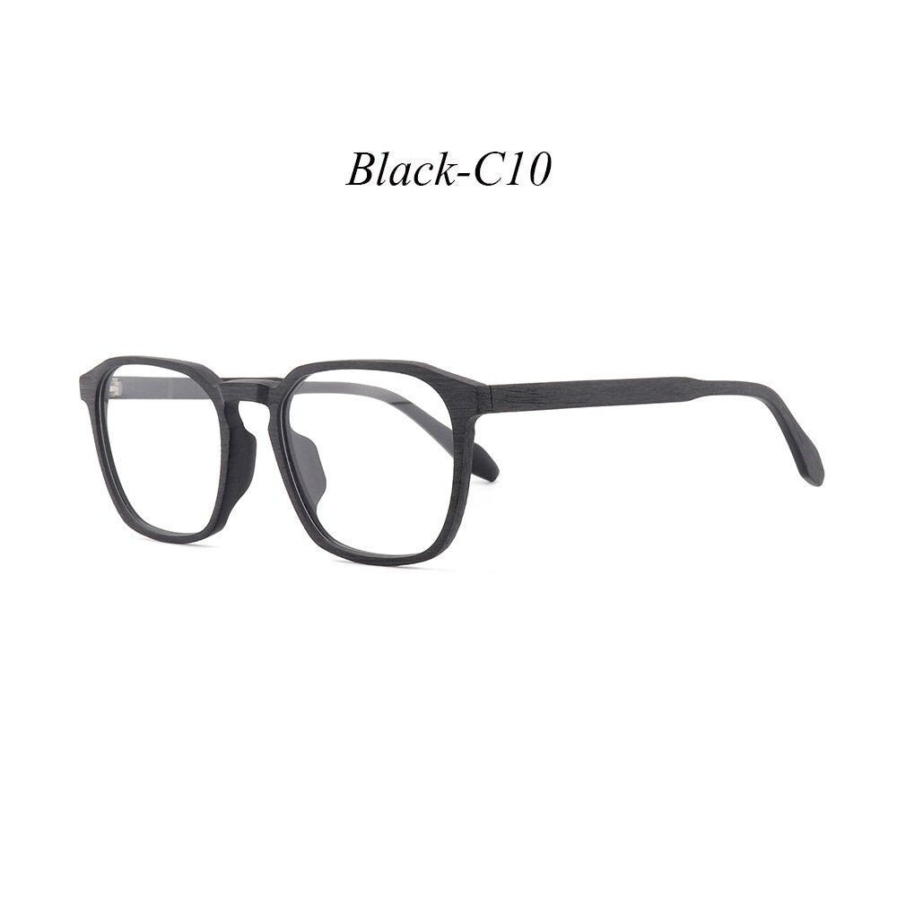 Hdcrafter Men's Full Rim Oversized Square Wood Frame Eyeglasses 1692 Full Rim Hdcrafter Eyeglasses C10  