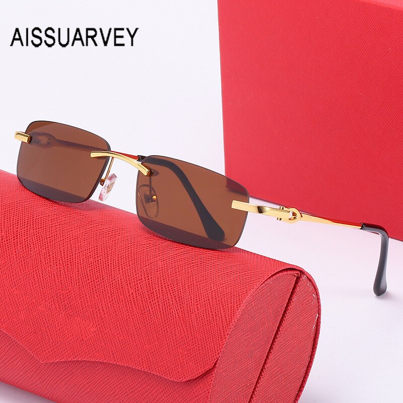 Aissuarvey Rimless Alloy Frame Men's Customizable Polarized Lens Sunglasses Sunglasses Aissuarvey Sunglasses C2 Brown lenses AS PICTURE 